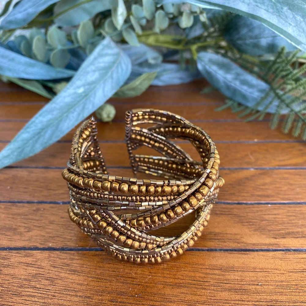Braided Cuff Bracelet | Metallic Brown